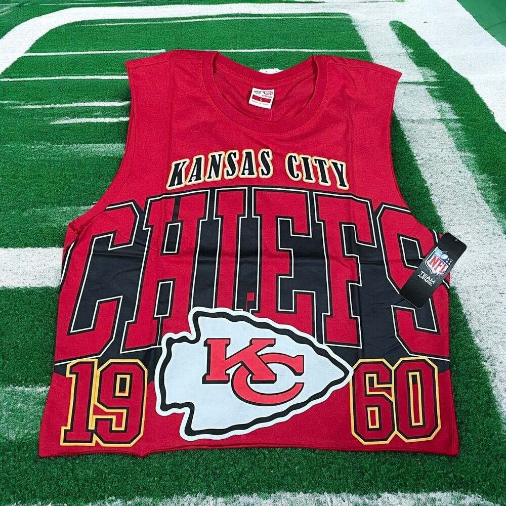 Kansas City Chiefs Crop Muscle Tee Tank Womens Large Tayvis Era Game Day Concert